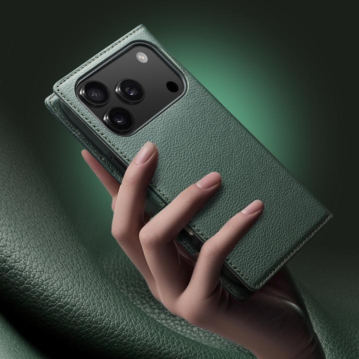 Produktbild QiAlino Hülle Flip Luxury 2-in-1 MagSafe Geldbörse echtes Leder (Apple iPhone 17 Pro)