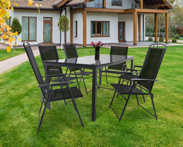 Produktbild VCM 7-tlg. Gartenmöbel Set Sitzgruppe 190x80 Schwarzglas (190 cm)