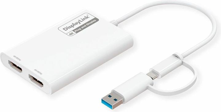 Roline Adaptateur USB-C/A double HDMI DisplayLink, 4K60 (18 cm)