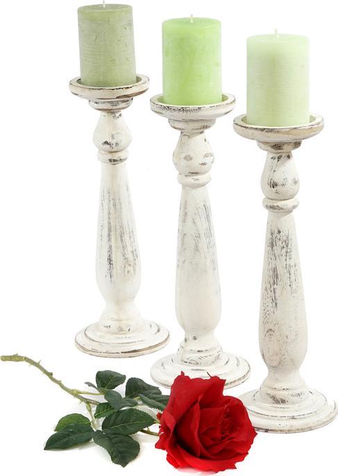 Image du produit Swisshandel24 Set de 3 chandeliers, bougeoirs, look shabby vintage hauteur 35cm blanc