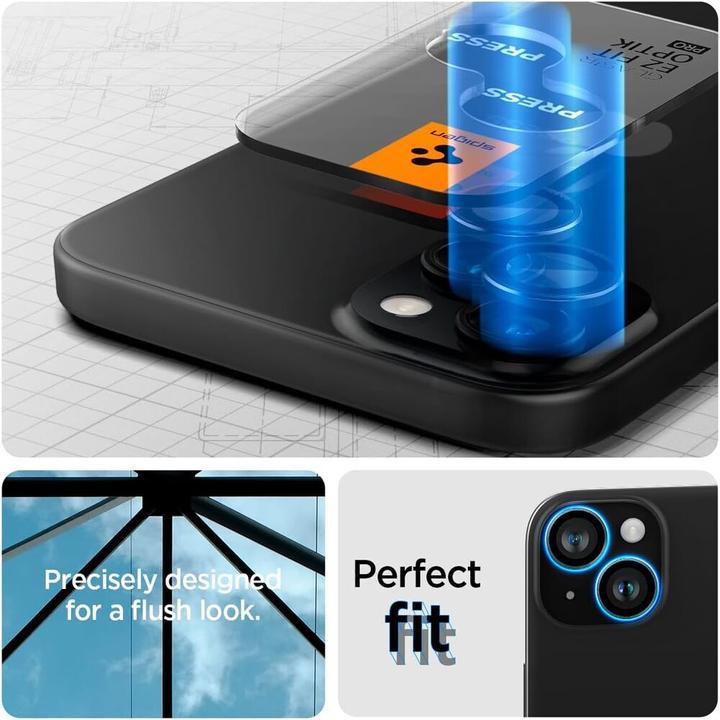 Image du produit Spigen Glas.tR EZ Fit Optik Pro Camera Cover pour iPhone 15 / iPhone 15 Plus - 2 pcs. (2 pièce(s), Apple iPhone 15)