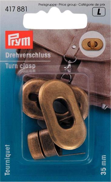 Image du produit Prym Fermeture rotative pour sac, laiton vieilli 35 x 20 mm, carte 1 pc.