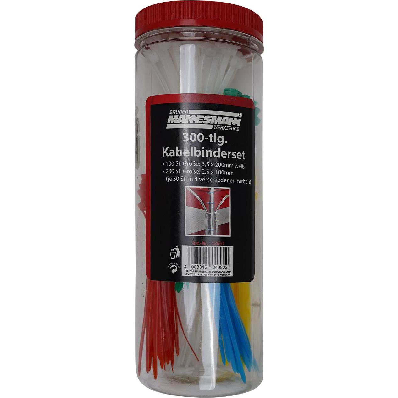 Mannesmann, Kabelbinder, Kabelbinder-Set, 300-teilig in einer Runddose, Masse: (B)210 x (T)72 x (H)72 mm (72 mm, 300 Stk...