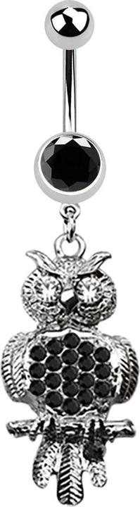 Produktbild Star Piercing Banane silber mit Anhänger Eule silber und schwarz (ohne Messing, Chirurgenstahl 316L)