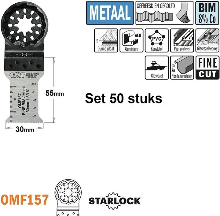 Produktbild CMT OMF157-X50 Multitool Sägeblatt mit Feinschnitt für Metall 30 mm 50 Stück