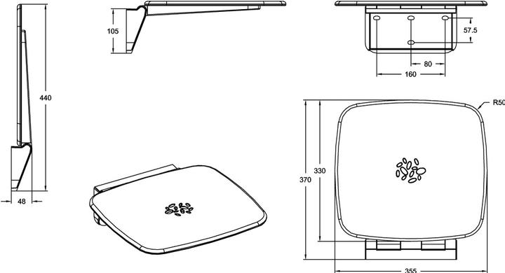 Produktbild Villeroy & Boch V&B Duschklappsitz ViCare Universal weiss 355x105x370mm (160 kg)
