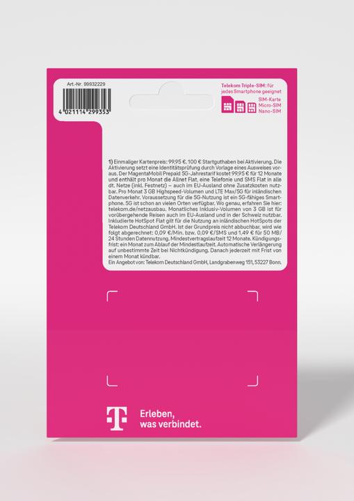 Actual product image Telekom Magenta Mobil Prepaid Annual Tariff