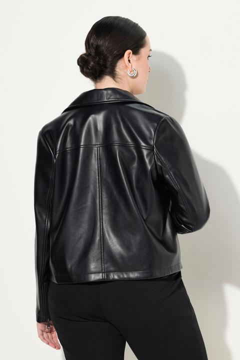 Image du produit Ulla Popken Veste oversize en simili-cuir, col chemise et fermeture à glissière à double sens (50, 52)