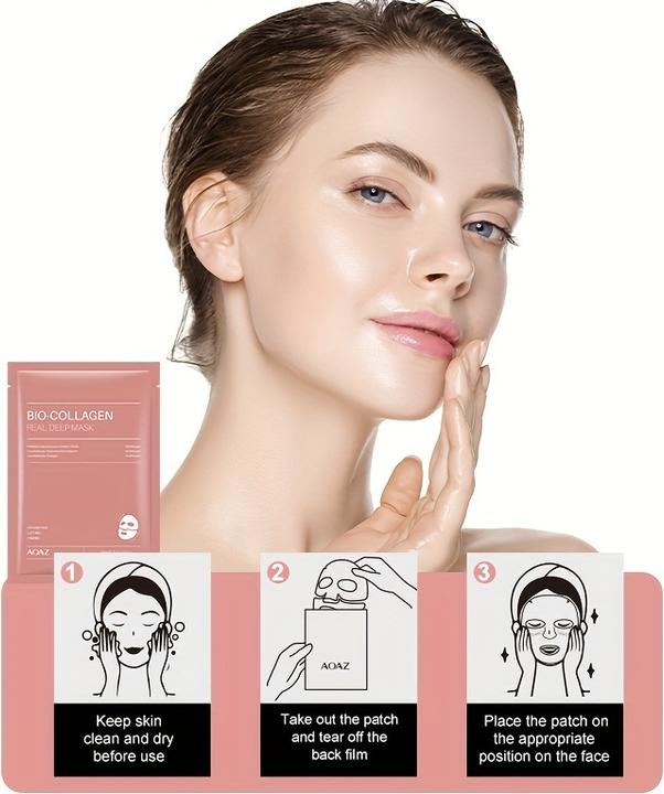 Actual product image PhoneLook 4er-Pack Bio-Kollagen Feuchtigkeitsmasken mit Hyaluronsäure und Niacinamid für alle Hauttypen (100 ml)