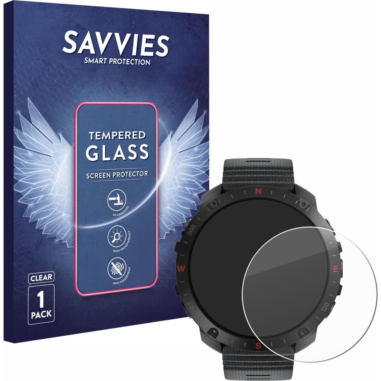 Savvies Panzerglas Schutzglas Displayschutz, Smartwatch Schutzfolie, Transparent