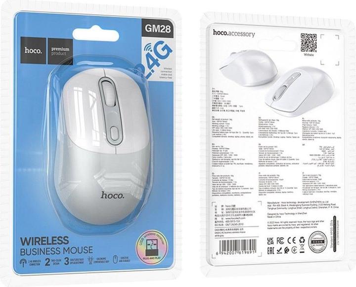 Produktbild Hoco Headphone with microphone wireless computer mouse 2.4G GM28 white gray