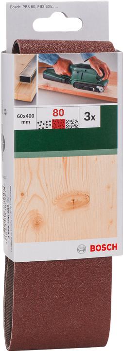 Image du produit Bosch Zubehör Set de 3 bandes abrasives pour ponceuses à bande, qualité rouge K = 80 (80)