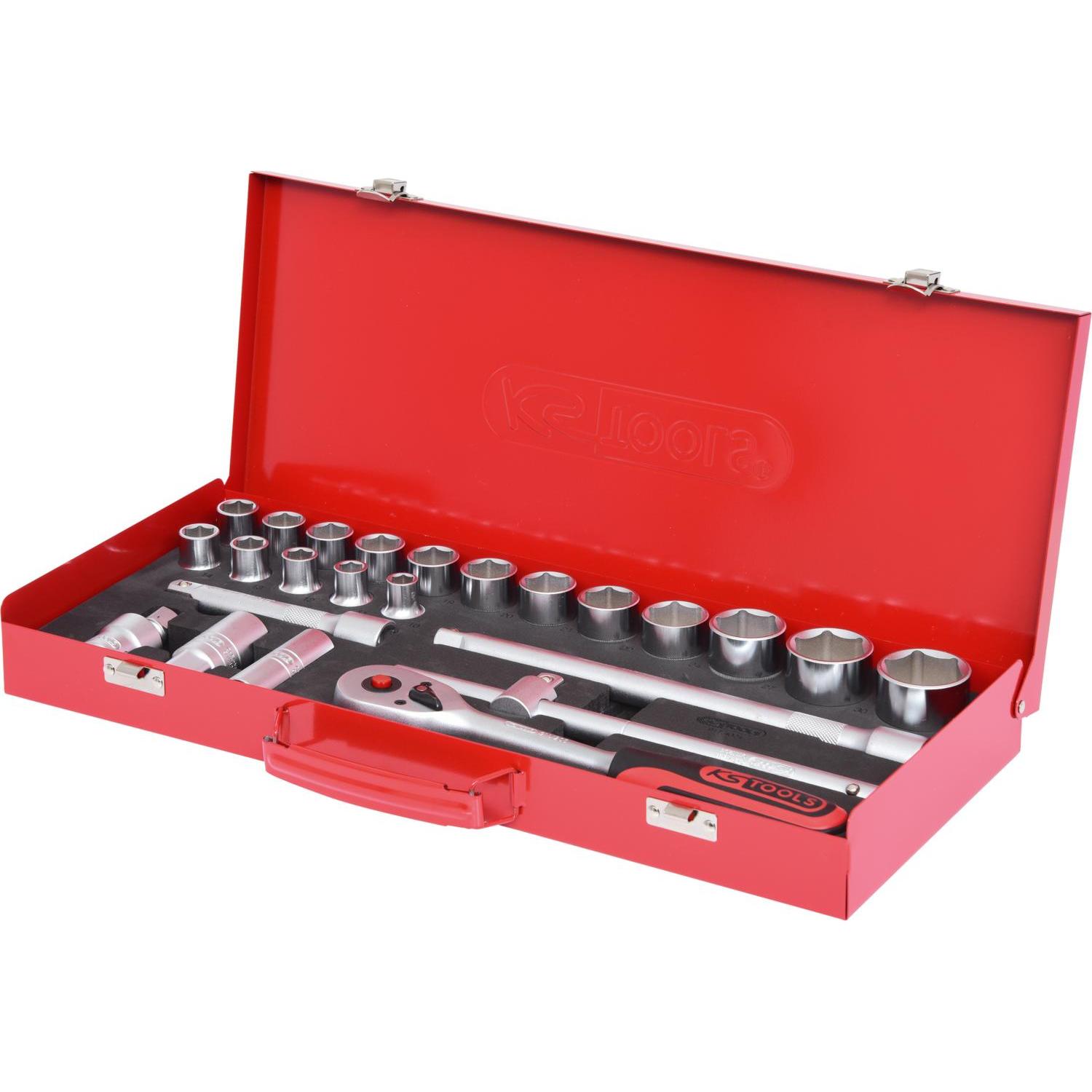 KS Tools, Steckschlüssel + Stecknuss, 1/2 Steckschl.-Satz 24-tlg. 6-kant (32 mm, 19 mm, 16 mm, 27 mm, 28 mm, 23 mm, 10  ...