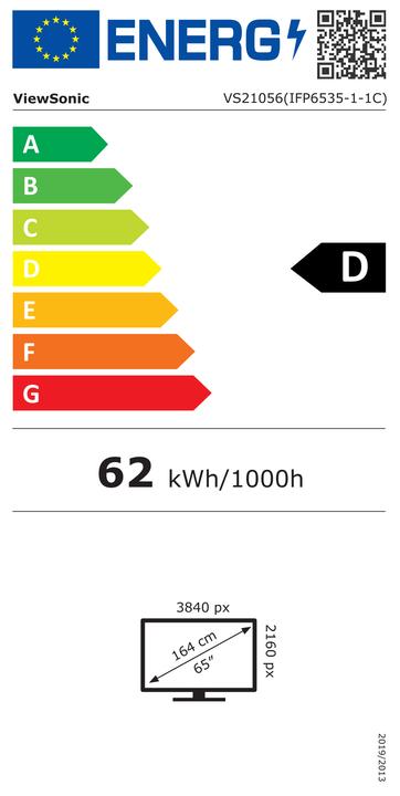 Energy Label Viewsonic IFP6535-1-1C 65IN LFD TOUCH (3840 x 2160 Pixels, 65")
