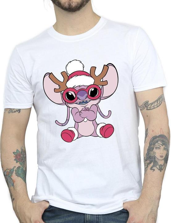 Actual product image Disney Mens Lilo & Stitch Angel Reindeer T-Shirt (S)