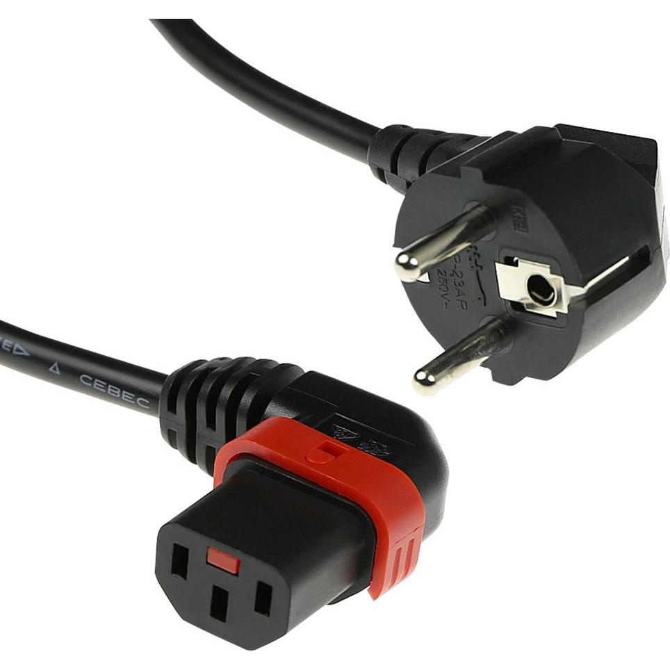 Thumbnail - Iec Lock 230V Powercord CEE 7/7 male(angled) to C13 (left angled) lockable, black, 3 meter (3 m), Stromkabel