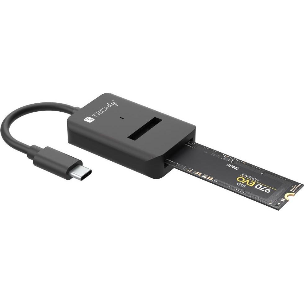 Techly Adattatore SSD da USB-C a NVMe/SATA (M.2 2280), Case per hard disk, Nero