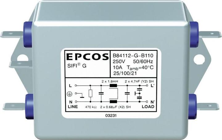 Actual product image Epcos Mains filter, 10A, 250VAC, quick connection