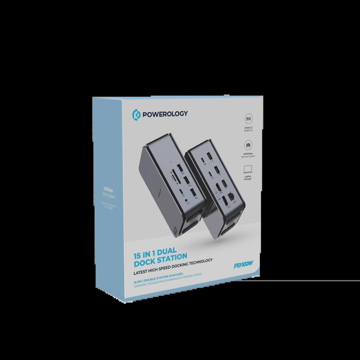 Actual product image Powerology 15 in 1 Dual Dock Station PD 100W (USB-C, 15 ports)