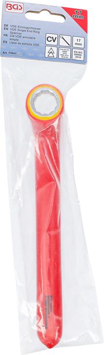 Immagine prodotto BGS Chiave ad anello semplice per elettricisti gomito stretto 17 mm (17 mm)