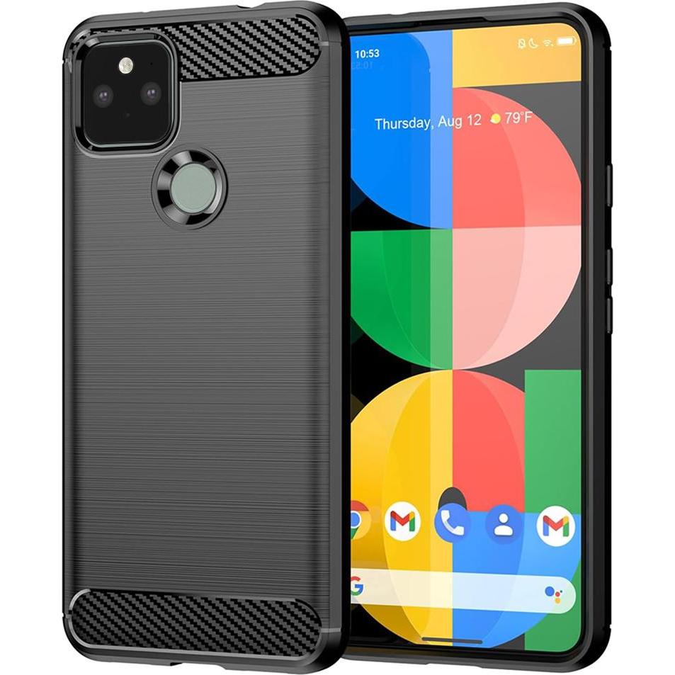 Techsuit - Carbon Silicone - Google Pixel 5 - Black (Google Pixel 5), Cover smartphone, Nero