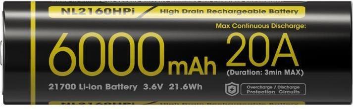 Nitecore Server - Overige accessoires BATTERIJ RECH. LI-ION 3,6V/6000MAH NL2160HPI (1 Pcs., 6000 mAh)