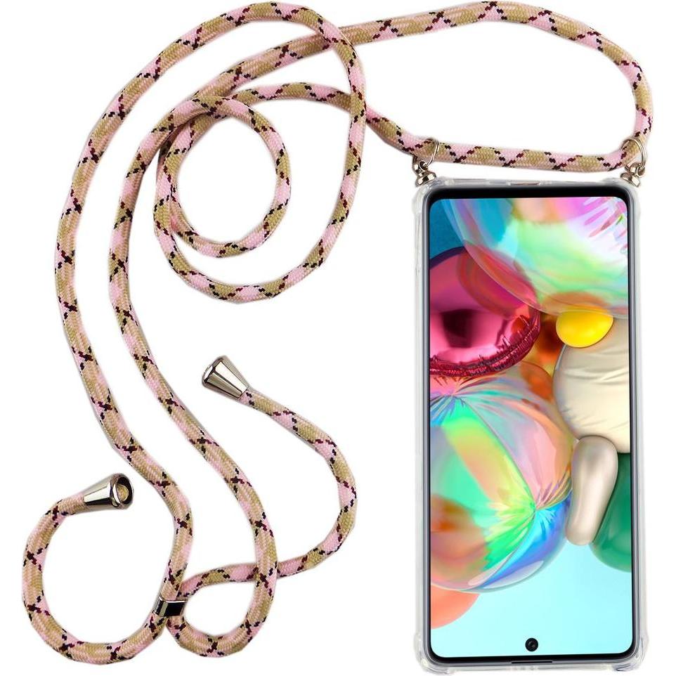 König Design Handykette für Samsung Galaxy A71 mit Band Case zum umhängen Kordel Etui Rosa, Handykette, Transparent
