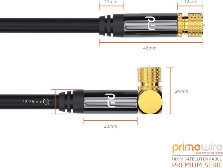 Produktbild Primewire SAT Kabel HDTV 90° gewinkelt - Premium SAT Koaxialkabel - TV Radio DVB-T DVB-C - 4 Fach Schirmung (135 dB, SAT Kabel)