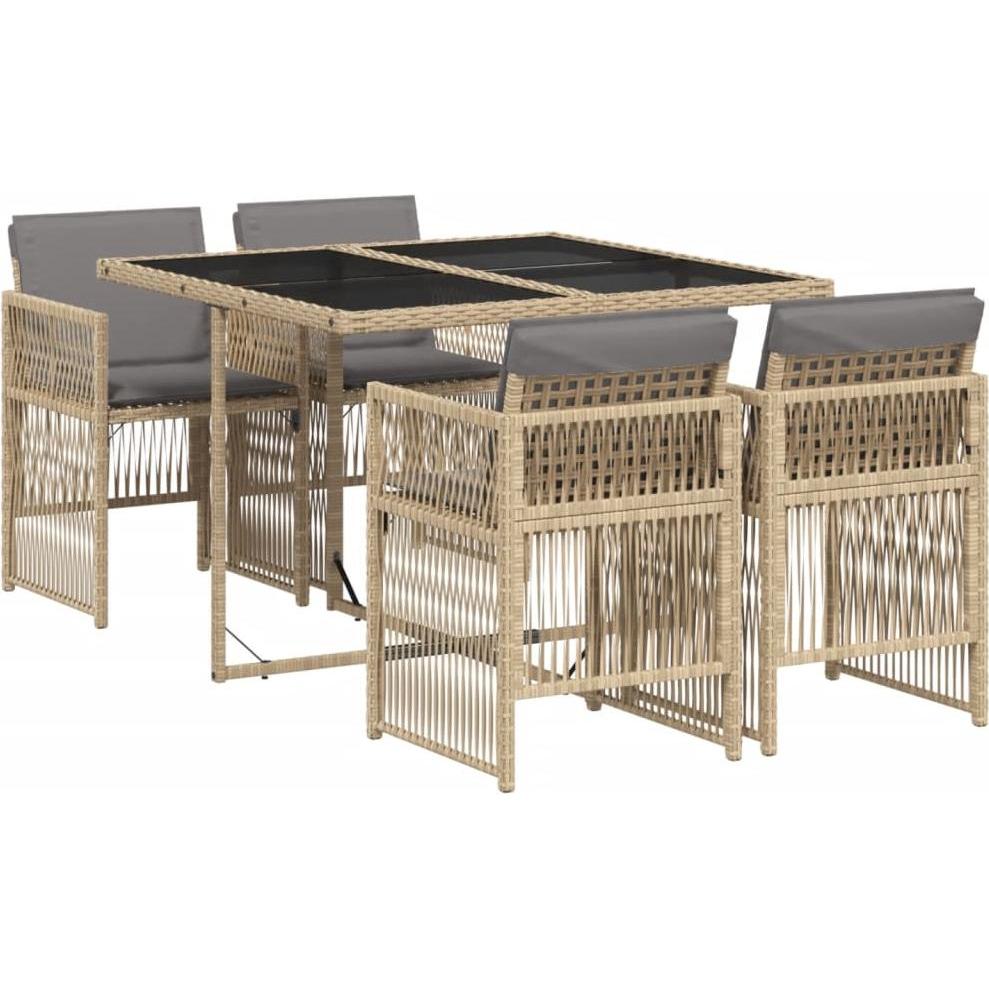 VidaXL, Gartentisch + Balkontisch, Gartenmöbel Essgruppe Gartengarnitur 5tlg. Beigemischung Poly Rattan (110 cm)