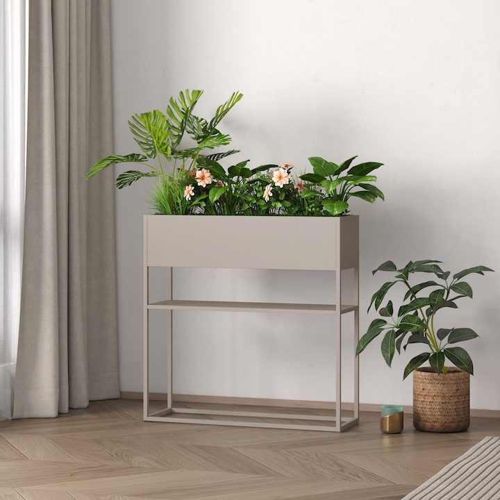 En.Casa Blumenständer Joensuu mit Ablage 80x80x25cm Hellgrau