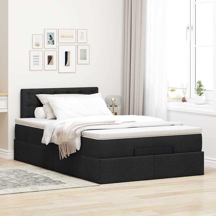 Produktbild vidaXL Ottoman-Bett mit Matratzen Schwarz 200x200 cm Stoff (200 x 200 cm)