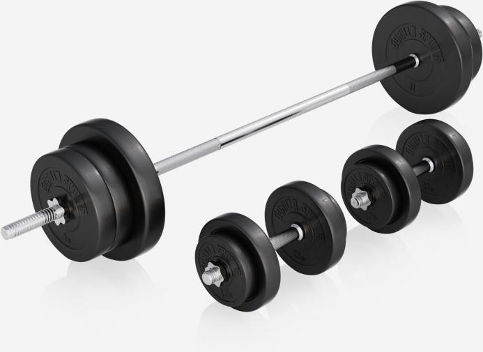 Immagine prodotto Gorilla Sports Set di bilancieri da panca per pesi in plastica 38kg-70kg