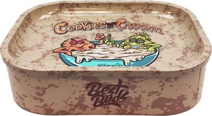 Actual product image Best Buds Thin Box Rolling Tray with Storage Cookies and Cream