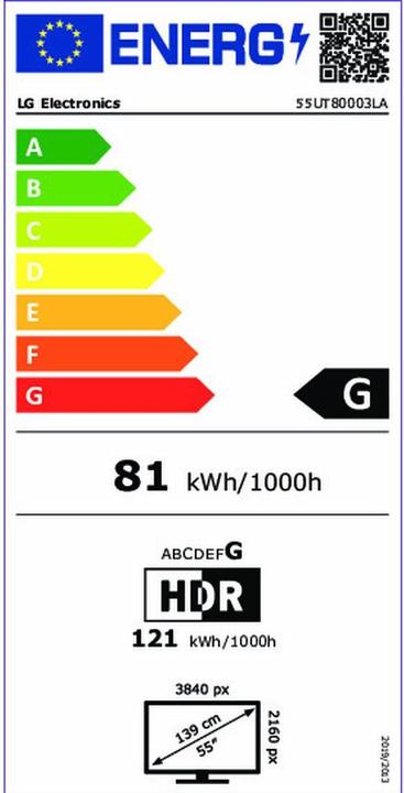 Energie-Label LG 55UT80003LA (55", UT80, LED, 4K, 2024)