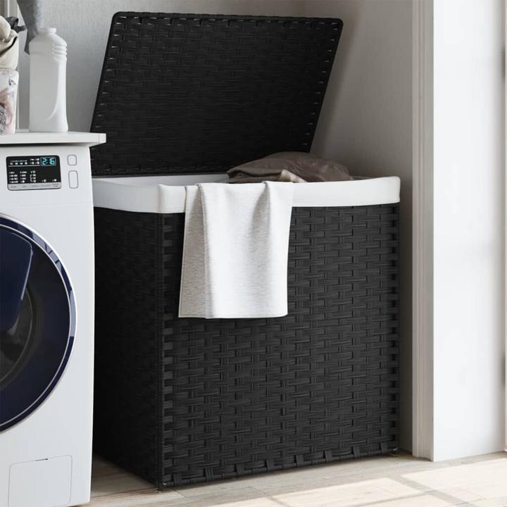 Actual product image vidaXL Laundry basket with 2 compartments Black 53x35x57 cm Poly
