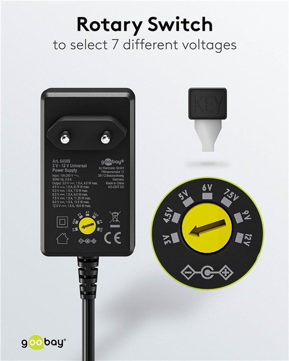 Actual product image Goobay Universal-Netzteil 3 V - 12 V