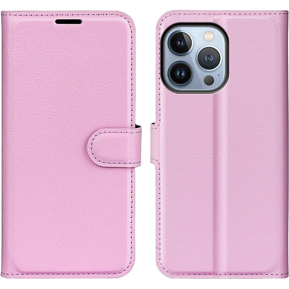 Cover-Discount iPhone 14 Pro - Leder Etui Hülle rosa (Apple iPhone 14 Pro), Smartphone Hülle, Rosa