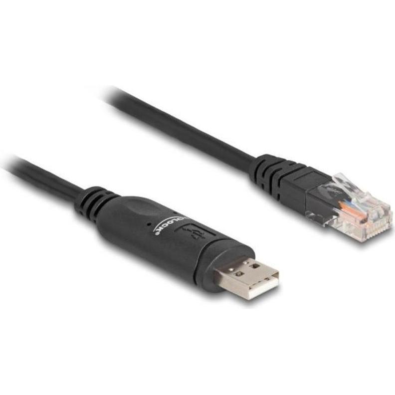 Delock Adapter USB 2.0 Typ-A Stecker zu 1 x Seriell RS-232 RJ45 Stecker 1,8 m schwarz (1.80 m), Schnittstellenkabel