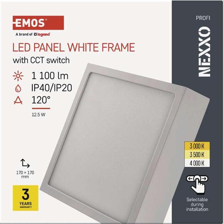 Actual product image Emos Surface-mounted LED light NEXXO, square, white, 12.5W, with CCT change (1100 lm)
