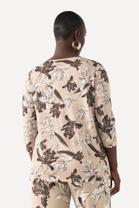 Actual product image Ulla Popken Floral Stretch Flit Wide Neck 3/4 Sleeve Blouse (46, 48)