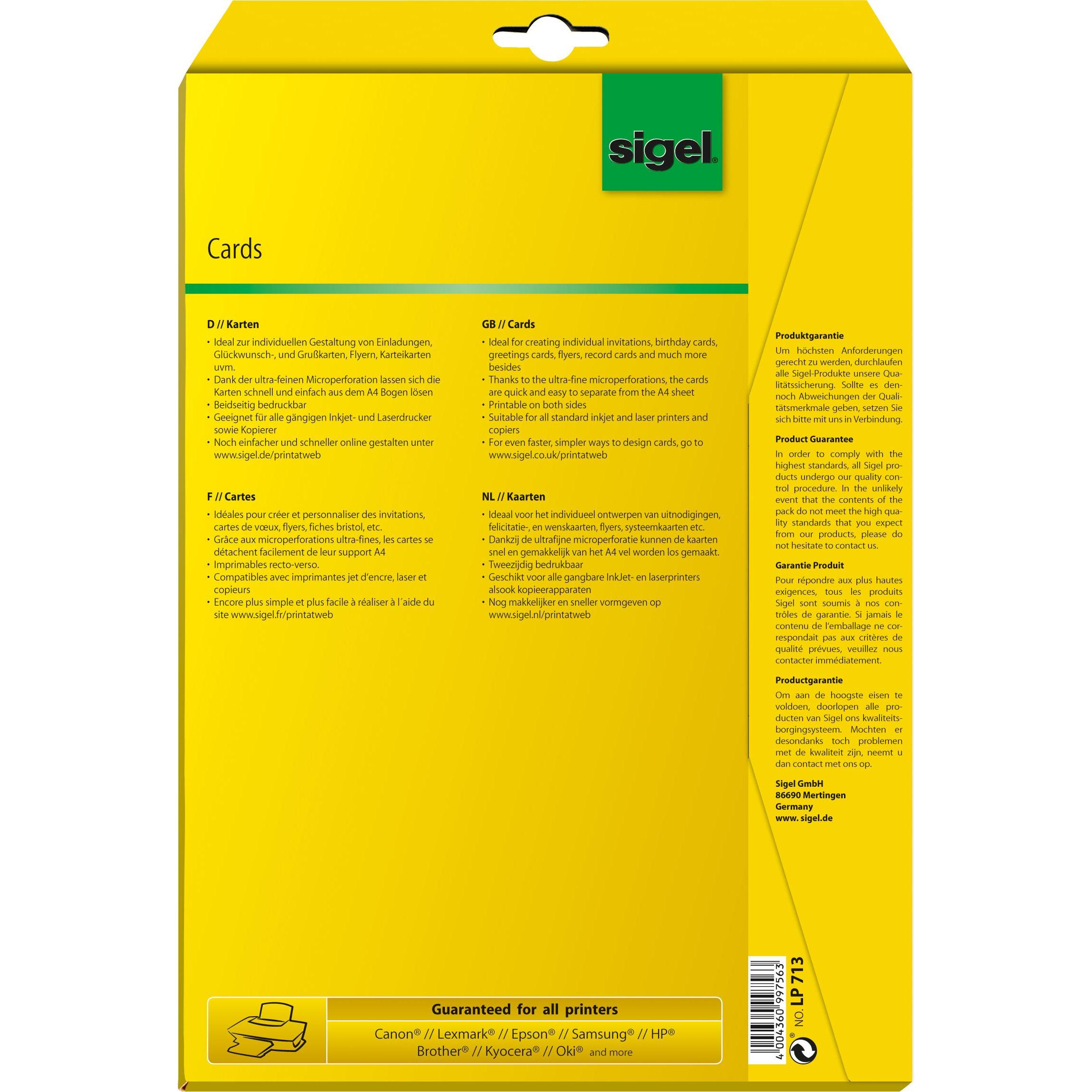 Sigel Korrespondenz-Karten (A4, 185 g/m²) (LP713)