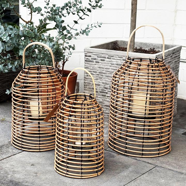Produktbild Mojawo 3er Holz Laternen Set Windlicht Rattan Design rund H30/36/40cm (3 x)