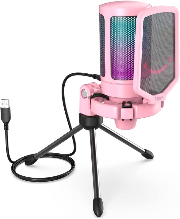 Actual product image Fifine A6V USB RGB Gaming Mic pink