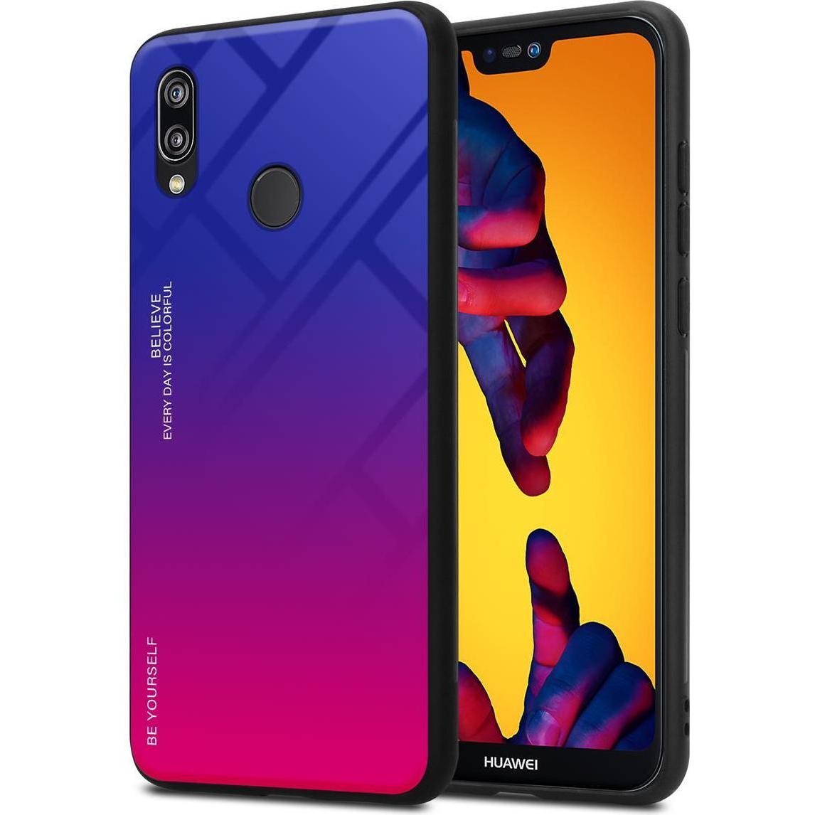 Cadorabo TPU 2 Farben Glas Cover (Huawei P20 Lite), Smartphone Hülle, Schwarz