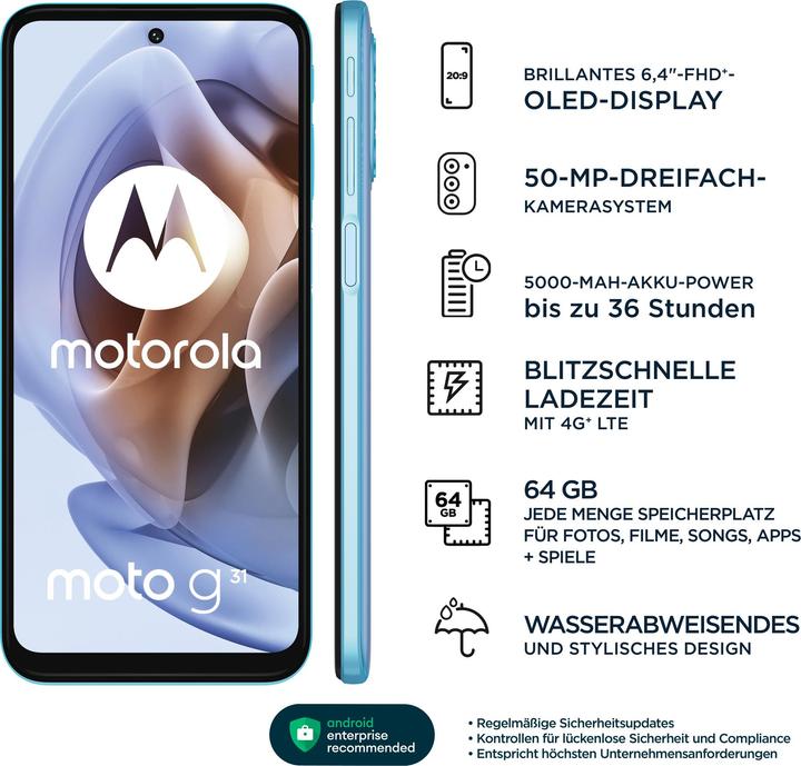 Actual product image Motorola Moto G31 (64 GB, Baby Blue, 6.40", Hybrid Dual SIM, 4G)