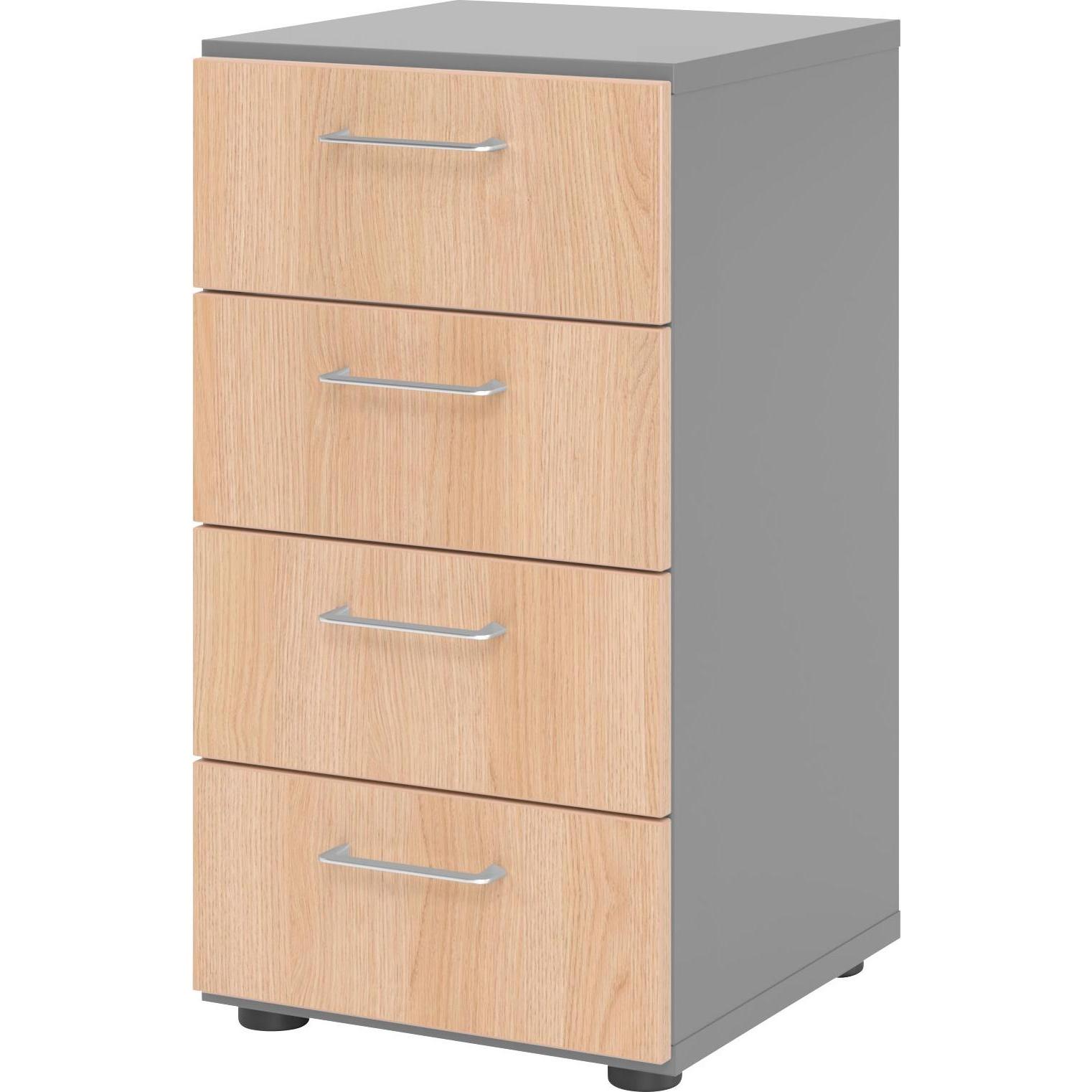 0, Aktenschrank, Regal 2OH, 4 Schübe, BS Graphit/Eiche