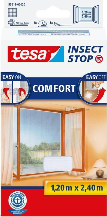 Produktbild tesa Insektenschutz COMFORT für Fenster, mit Klettband, selbstklebend, ohne Bohren (120 x 240 cm)