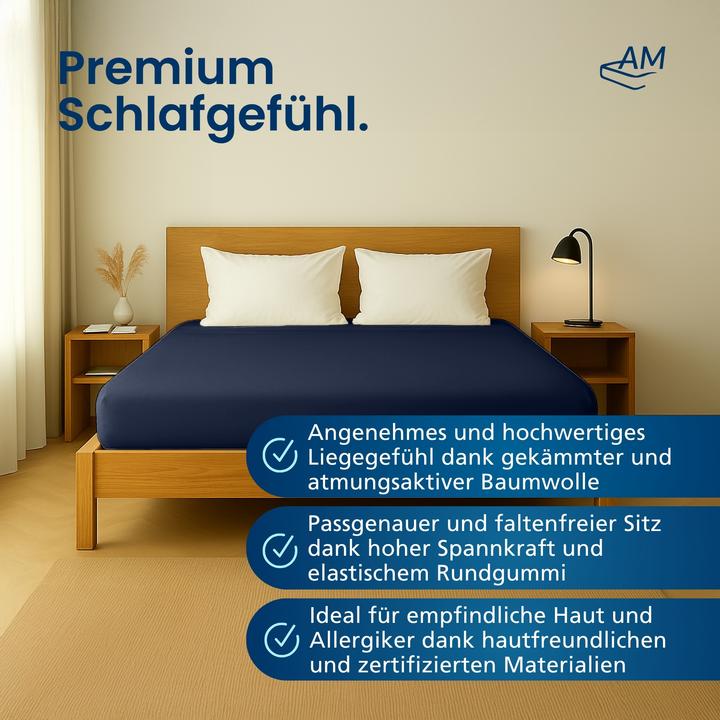 Actual product image AM Qualitätsmatratzen Premium Spannbettlaken für Matratze, Baumwolle (200gsm) (140 x 190 cm)