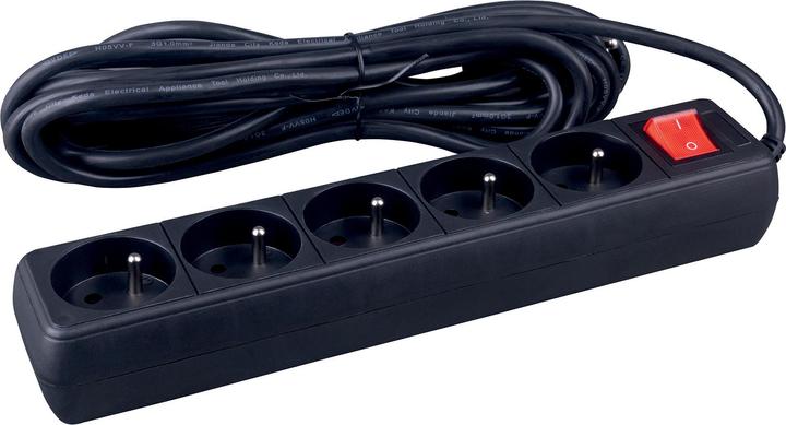 Image du produit Office Products Bâti de prises, 5 prises, 3m, interrupteur, noir (5x, CEE 7/4, 3 m)
