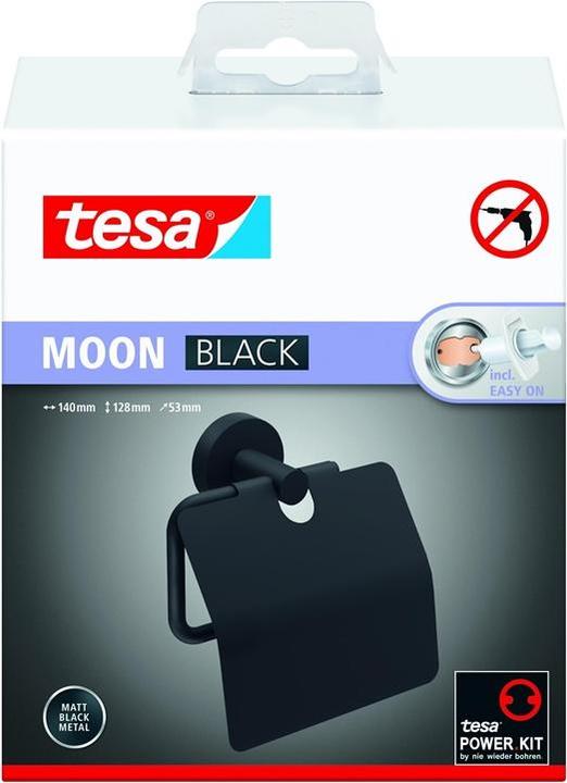 Image du produit tesa MOON BLACK Distributeur de papier toilette avec couvercle, y compris solution adhésive sans perçage